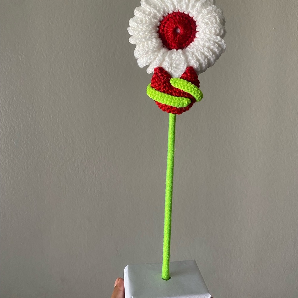 Handcrafted Red and Cream Crochet Flower
